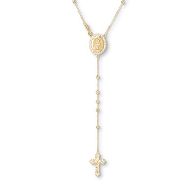 10K Solid Gold CZ Diamond-Cut Beaded Rosary Chain - 18"
