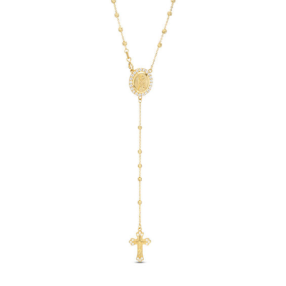 Cubic Zirconia and Diamond-Cut Rosary Bead Necklace in 10K Gold 