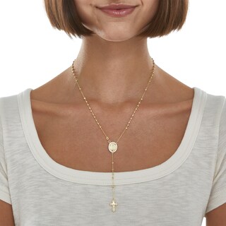 10K Solid Gold CZ Diamond-Cut Beaded Rosary Chain - 18"