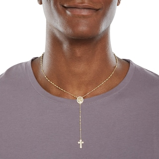 10K Solid Gold CZ Diamond-Cut Beaded Rosary Chain - 18"