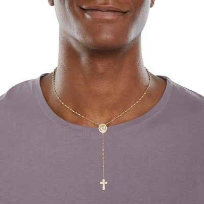10K Solid Gold CZ Diamond-Cut Beaded Rosary Chain - 18"