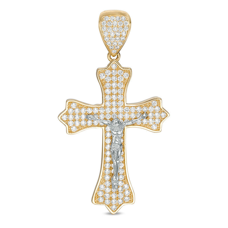 Main Image 1 of Cubic Zirconia Pavé Crucifix Necklace Charm in 10K Two-Tone Gold
