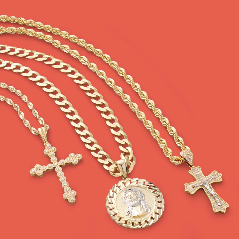 Main Image 3 of Cubic Zirconia Pavé Crucifix Necklace Charm in 10K Two-Tone Gold
