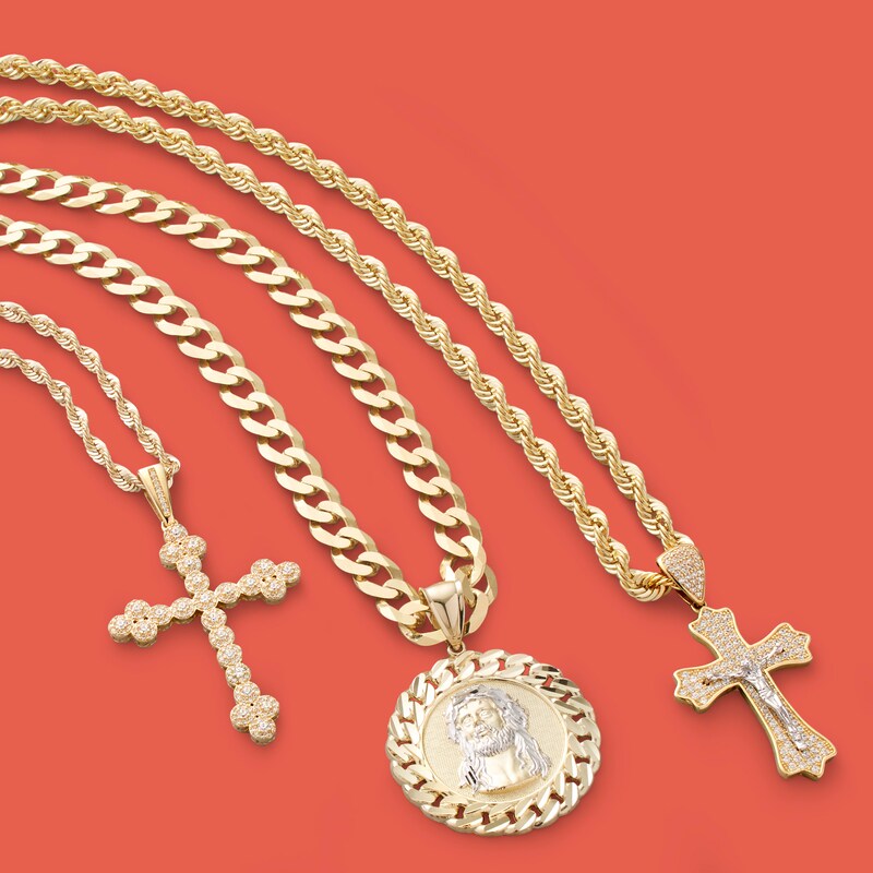 Cubic Zirconia Pavé Crucifix Necklace Charm in 10K Two-Tone Gold