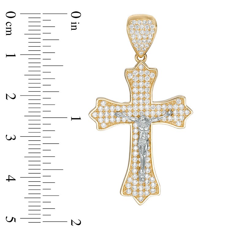 Cubic Zirconia Pavé Crucifix Necklace Charm in 10K Two-Tone Gold