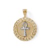 Thumbnail Image 1 of Diamond-Cut Ankh Cross Curb Chain Frame Medallion Necklace Charm in 10K Two-Tone Gold