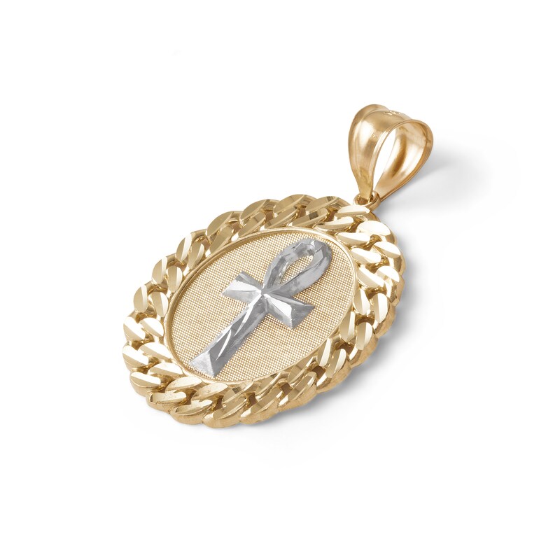 Main Image 2 of Diamond-Cut Ankh Cross Curb Chain Frame Medallion Necklace Charm in 10K Two-Tone Gold