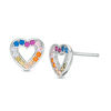 Thumbnail Image 1 of Multi-Color Cubic Zirconia Heart Outline Stud Earrings in Sterling Silver