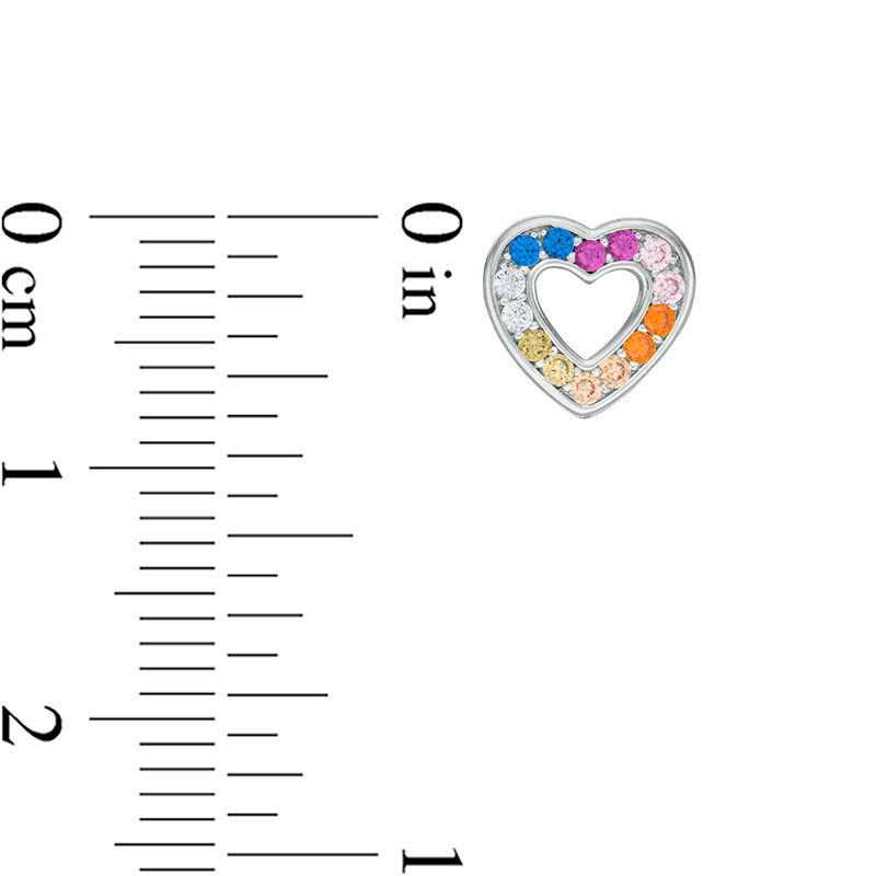 Main Image 2 of Multi-Color Cubic Zirconia Heart Outline Stud Earrings in Sterling Silver