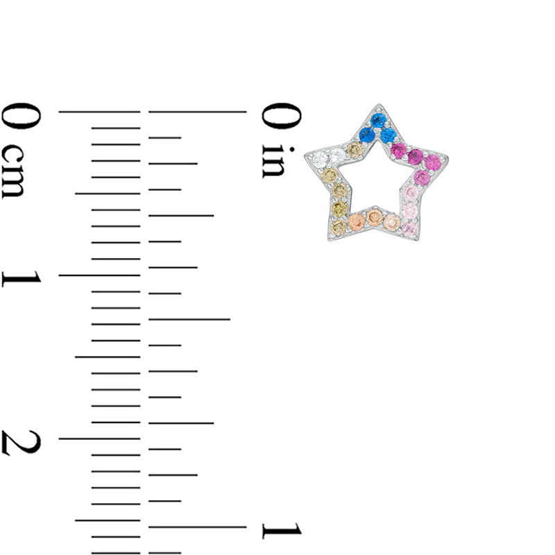 Main Image 2 of Multi-Color Cubic Zirconia Star Outline Stud Earrings in Sterling Silver