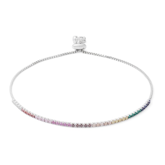 Multi-Color Cubic Zirconia Bolo Bracelet in Sterling Silver - 9.5"