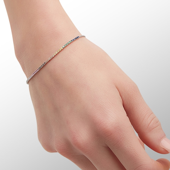 Multi-Color Cubic Zirconia Bolo Bracelet in Sterling Silver - 9.5"