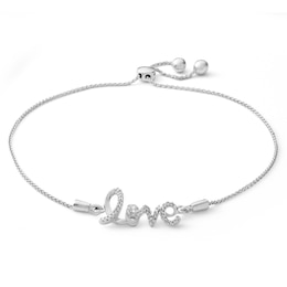Sterling Silver Diamond Accent Lowercase &quot;love&quot; Bolo Bracelet - 9.5&quot;