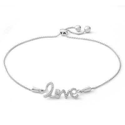 Sterling Silver Diamond Accent Lowercase "love" Bolo Bracelet - 9.5"