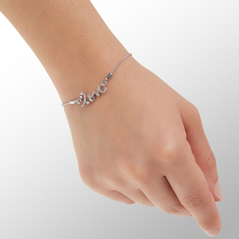 Main Image 3 of Sterling Silver Diamond Accent Lowercase "love" Bolo Bracelet - 9.5"