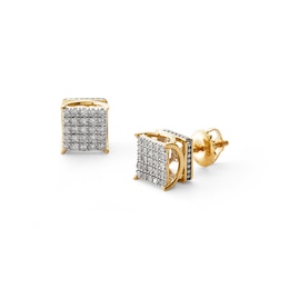 1/8 CT. T.W. Square Composite Diamond Pavé Concave Border Stud Earrings in 10K Gold