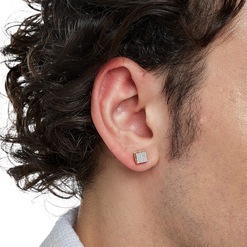Main Image 3 of 1/8 CT. T.W. Square Composite Diamond Pavé Concave Border Stud Earrings in 10K Gold
