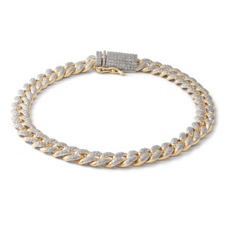 1 CT. T.W. Diamond Pavé Curb Link Bracelet in Sterling Silver with 14K Gold Plate - 8.75"