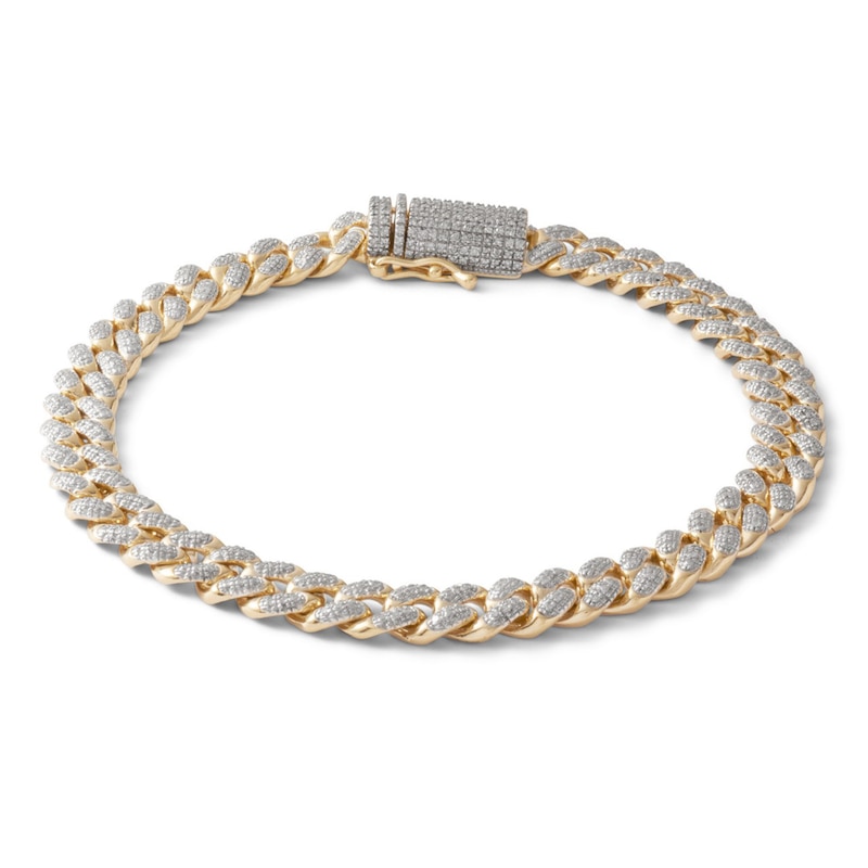 1 CT. T.W. Diamond Pavé Curb Link Bracelet in Sterling Silver with 14K Gold Plate - 8.75"