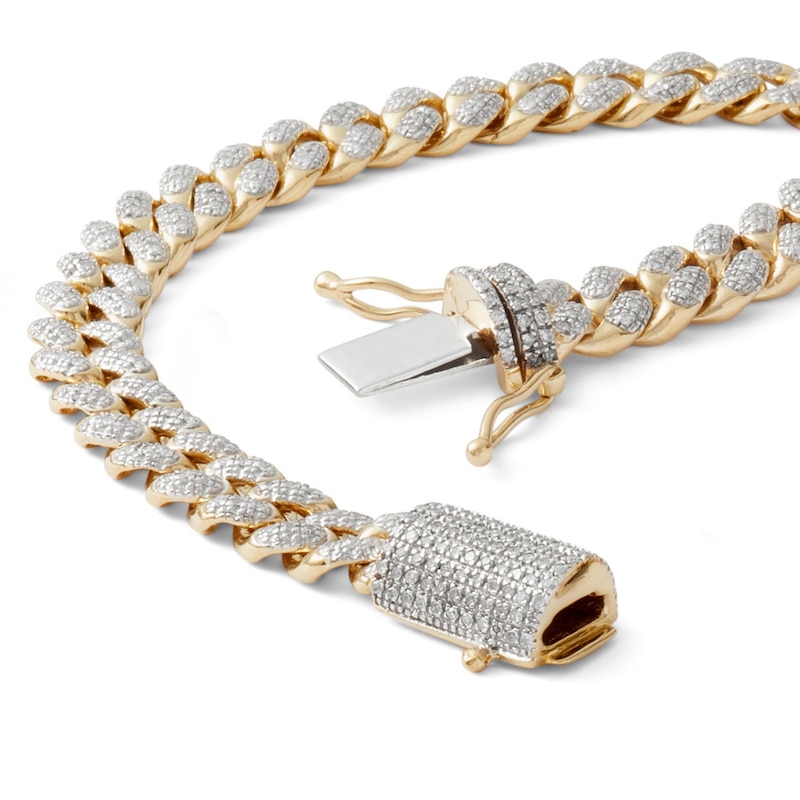 Main Image 2 of 1 CT. T.W. Diamond Pavé Curb Link Bracelet in Sterling Silver with 14K Gold Plate - 8.75"