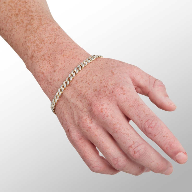 Main Image 3 of 1 CT. T.W. Diamond Pavé Curb Link Bracelet in Sterling Silver with 14K Gold Plate - 8.75"