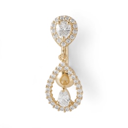 10K Solid Gold CZ Pear-Shaped and Round Teardrop Frame Dangle Top Down Belly Button Ring - 14G