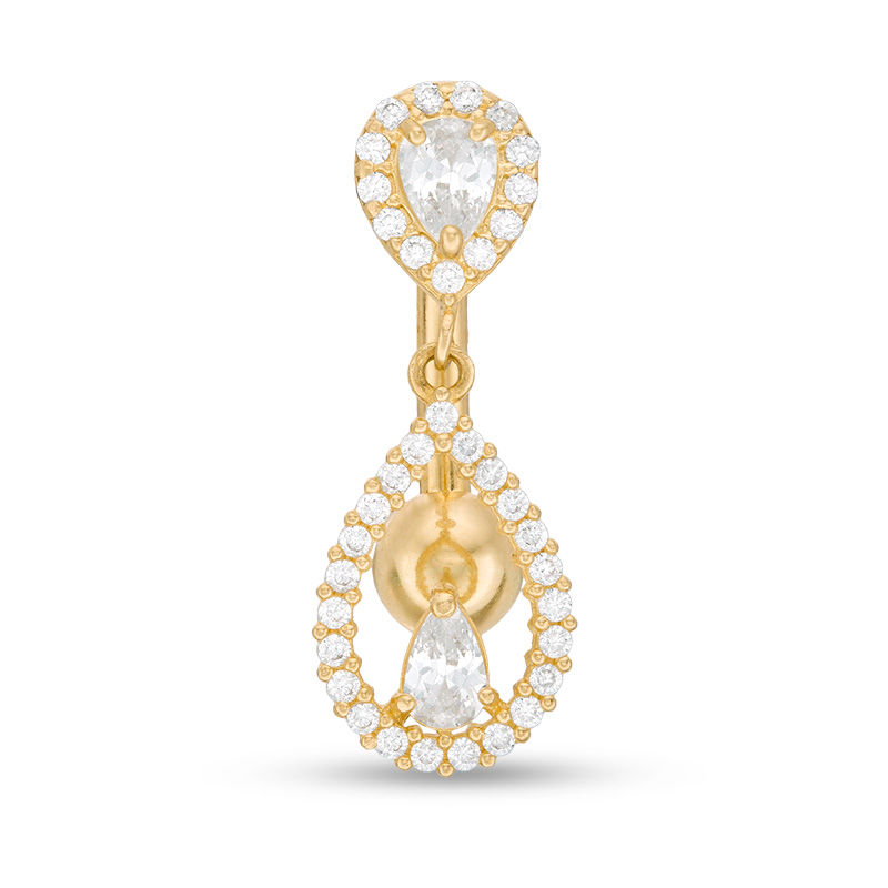 undefined | 014 gauge Pear-Shaped and Round Cubic Zirconia Teardrop Frame Dangle Top Down Belly Button Ring in 10K Gold