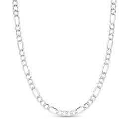 080 Gauge Bevelled Figaro Chain Necklace in 10K Hollow White Gold - 18&quot;