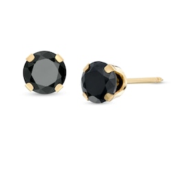 5mm Black Cubic Zirconia Solitaire Stud Piercing Earrings in 14K Solid Gold