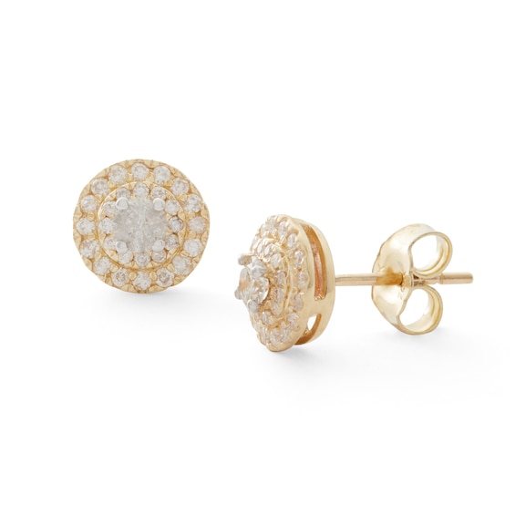 1/2 CT. T.W. Diamond Double Frame Stud Earrings in 10K Gold