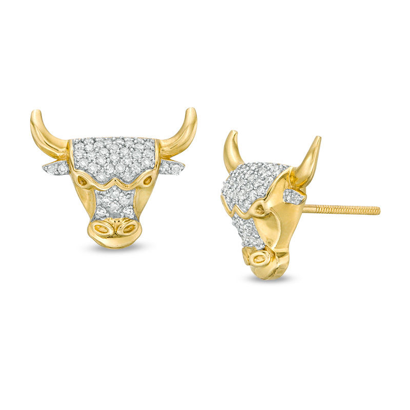 Main Image 1 of 1/5 CT. T.W. Diamond Raging Bull Stud Earrings in 10K Gold