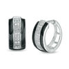 Thumbnail Image 1 of 1/20 CT. T.W. Diamond Beaded and Black Enamel Stripe Huggie Hoop Earrings in Sterling Silver