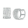 Thumbnail Image 1 of Square and Round Cubic Zirconia Multi-Row Huggie Hoop Earrings in Sterling Silver