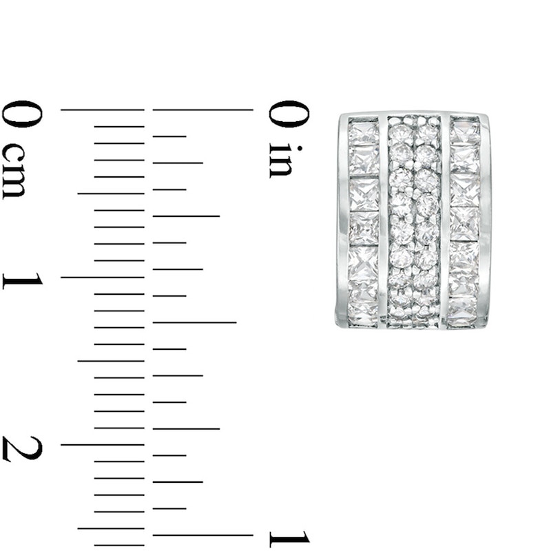 Main Image 3 of Square and Round Cubic Zirconia Multi-Row Huggie Hoop Earrings in Sterling Silver