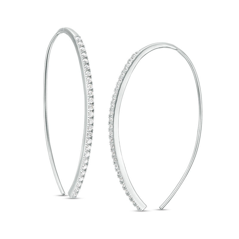 Main Image 1 of Cubic Zirconia Curved Bar Oval Threader Earrings in Sterling Silver