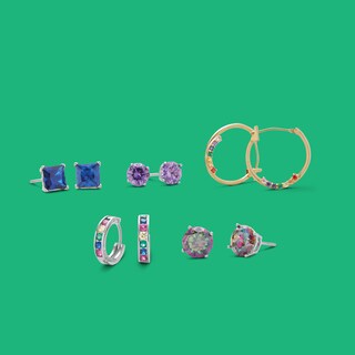 Multi-Color Cubic Zirconia Huggie Hoop Earrings in Sterling Silver