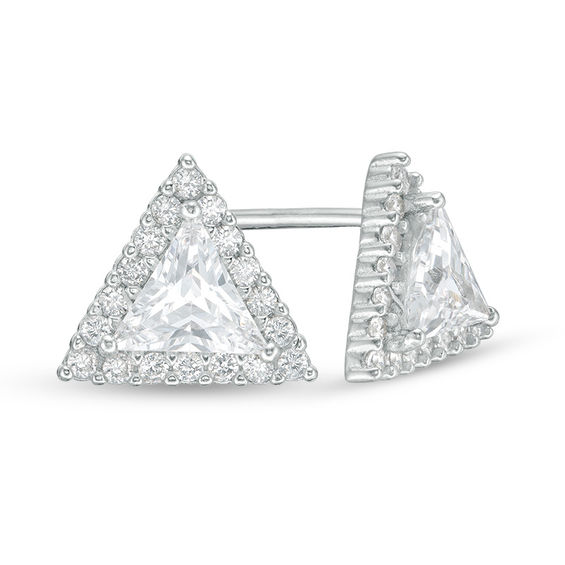 5mm Trillion-Cut Cubic Zirconia Framed Stud Earrings in Sterling Silver