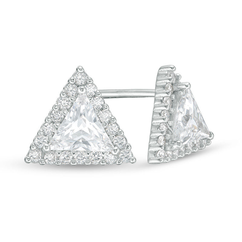 Main Image 1 of 5mm Trillion-Cut Cubic Zirconia Framed Stud Earrings in Sterling Silver