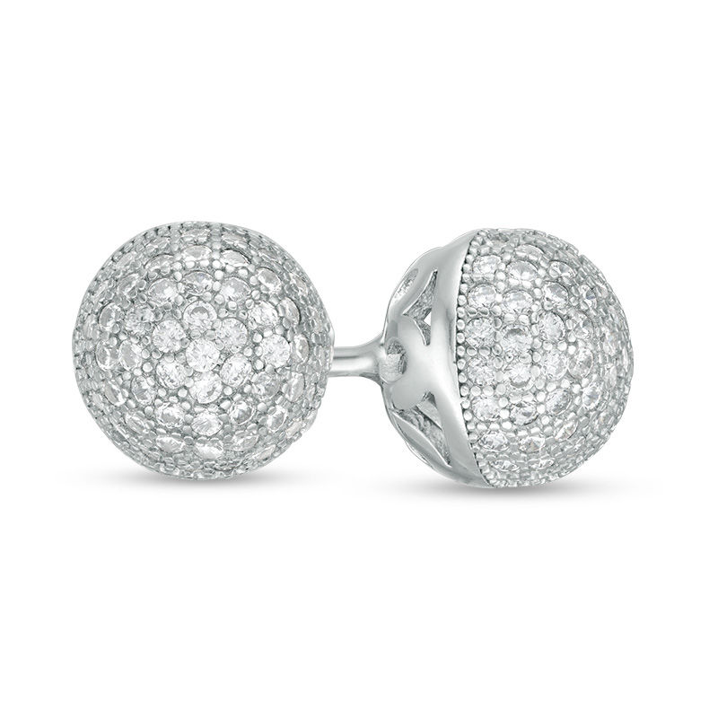Main Image 1 of Cubic Zirconia Pavé Beaded 8mm Ball Stud Earrings in Sterling Silver