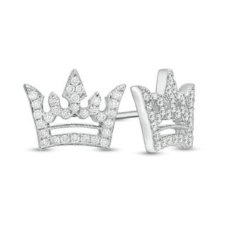 Cubic Zirconia Pavé Beaded Crown Cut-Out Stud Earrings in Sterling Silver