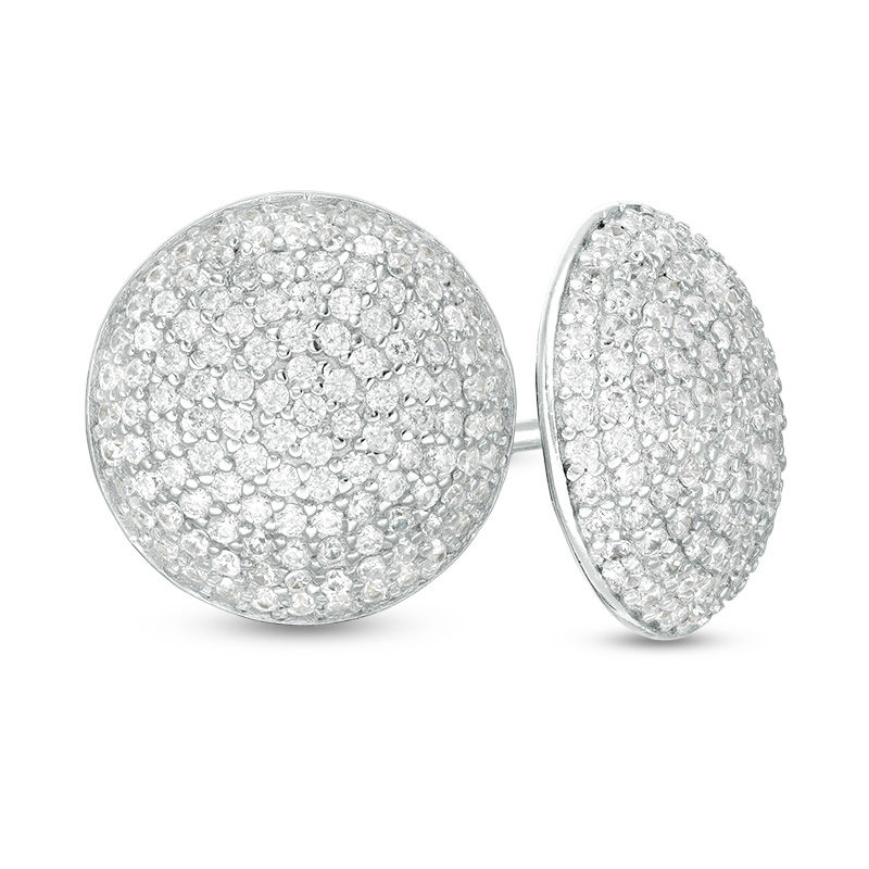 Main Image 1 of Cubic Zirconia Pavé Dome Stud Earrings in Sterling Silver