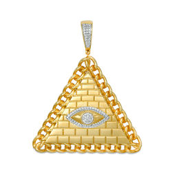 1/5 CT. T.W. Diamond Pyramid with Evil Eye Chain Link Frame Necklace Charm in Sterling Silver with 10K Gold Plate