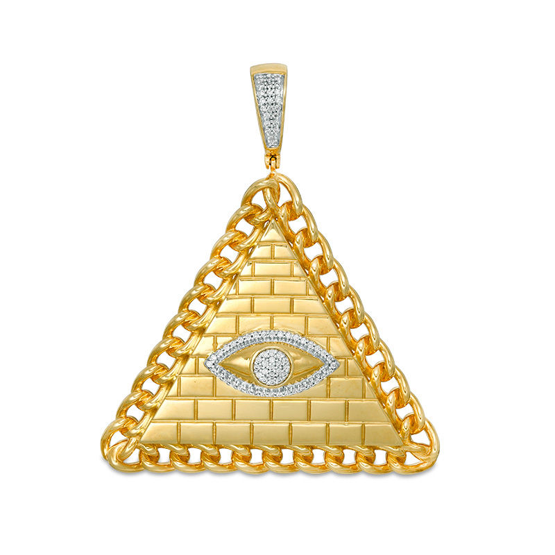 Main Image 1 of 1/5 CT. T.W. Diamond Pyramid with Evil Eye Chain Link Frame Necklace Charm in Sterling Silver with 10K Gold Plate
