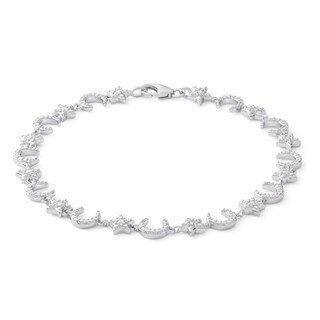 Diamond Accent Beaded Crescent Moon and Star Bracelet in Sterling Silver - 7.25"