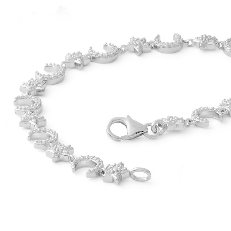 Diamond Accent Beaded Crescent Moon and Star Bracelet in Sterling Silver - 7.25"