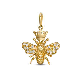 Cubic Zirconia Bumblebee with Crown Necklace Charm in 10K Solid Gold