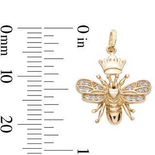 Cubic Zirconia Bumblebee with Crown Necklace Charm in 10K Solid Gold