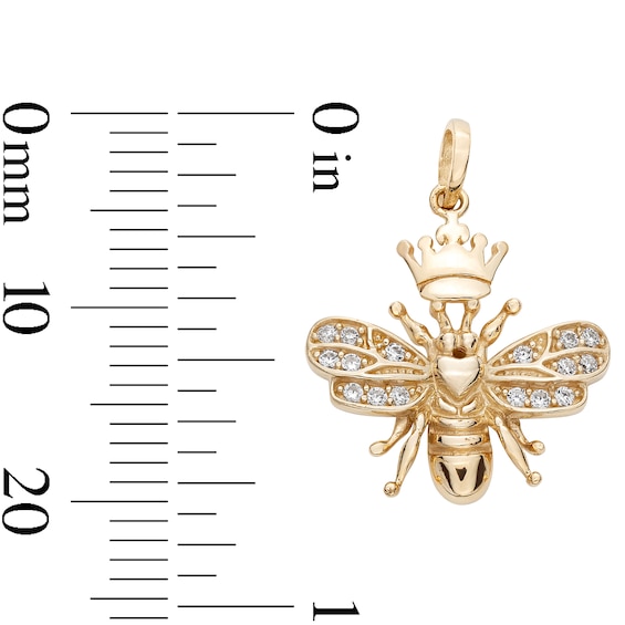 Cubic Zirconia Bumblebee with Crown Necklace Charm in 10K Solid Gold