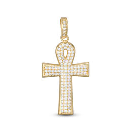 Cubic Zirconia Ankh Cross Necklace Charm in 10K Gold