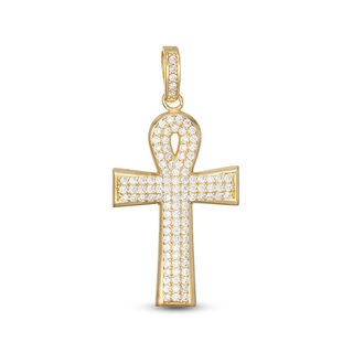 Cubic Zirconia Ankh Cross Necklace Charm in 10K Gold